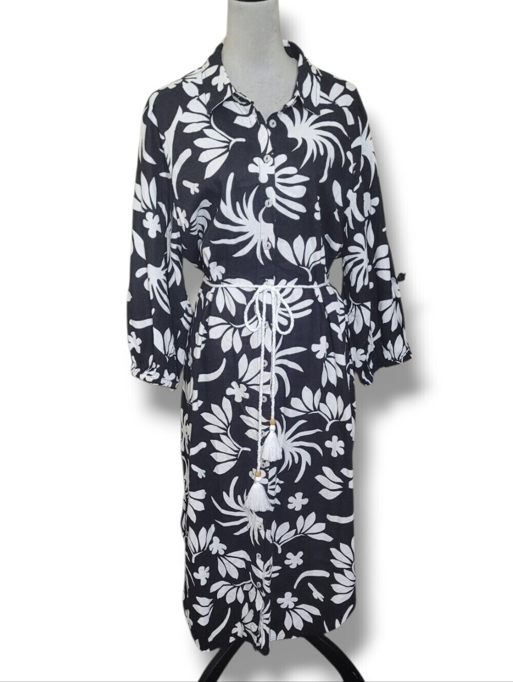 FOR CYNTHIA Linen Button Front Floral Dress - Picture 2 of 9